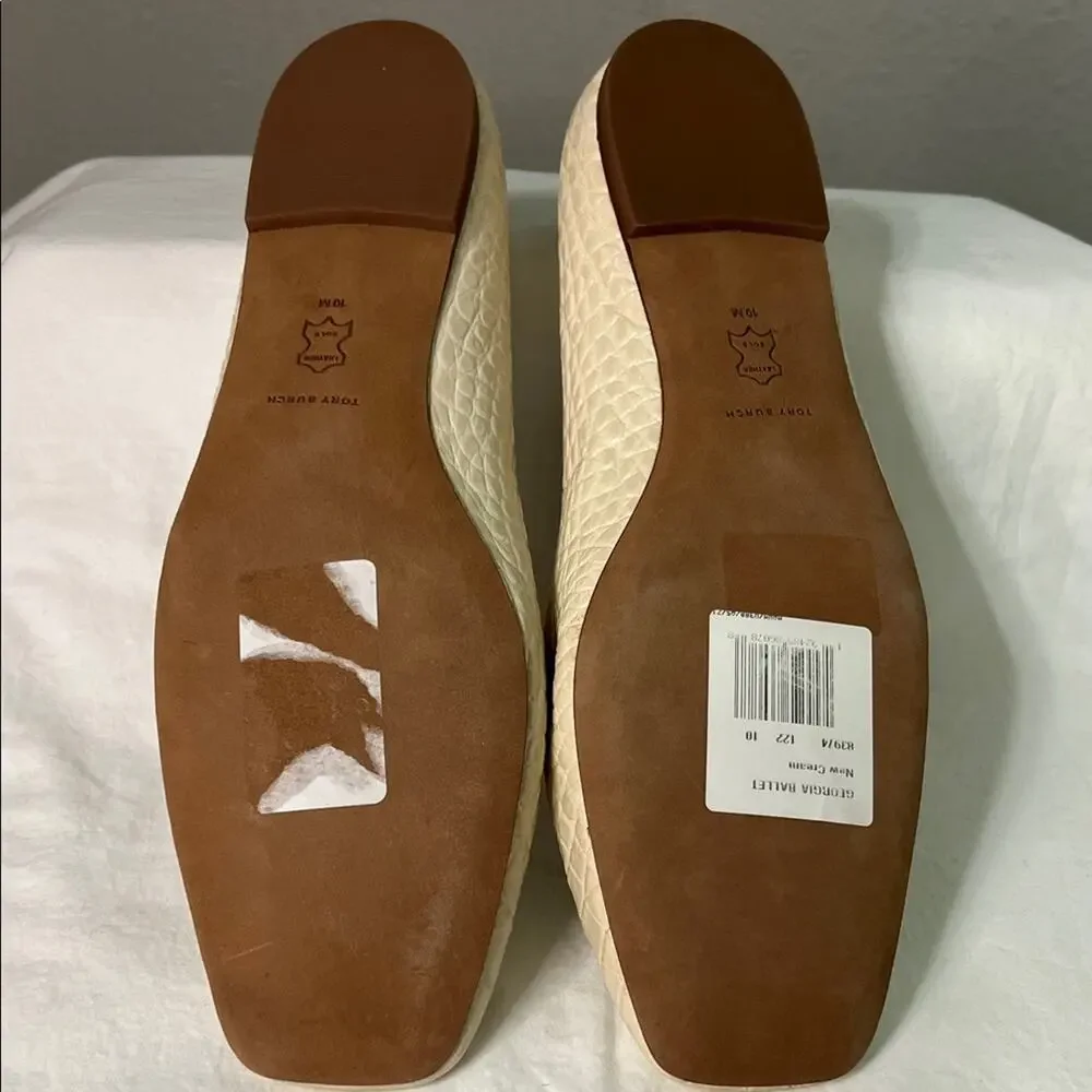 NWOB TORY BURCH GEORGIA CROC-EMBOSSED LEATHER BALLET IN CREAM Size 10